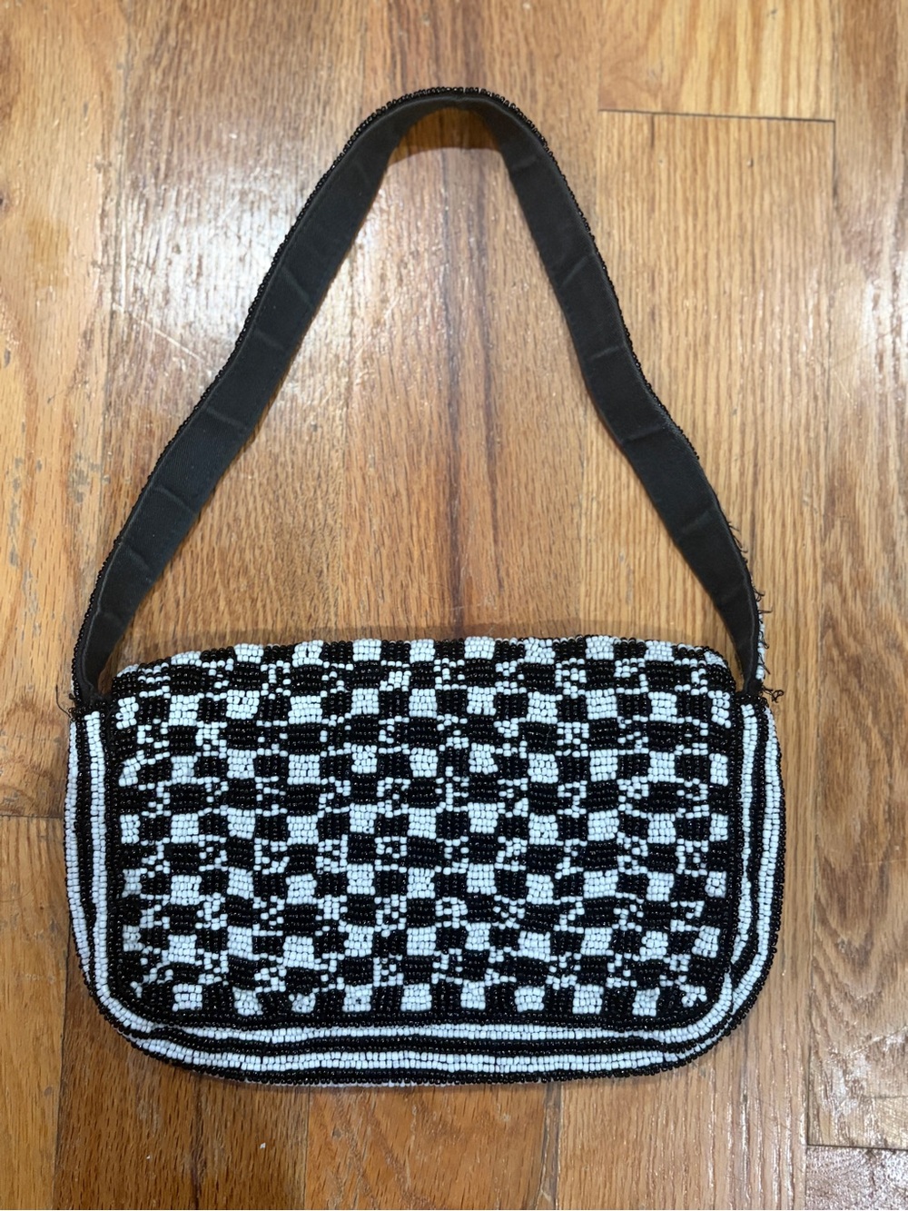 ANTHROPOLOGIE Black & White Beaded Shoulder Bag - Picture 2 of 12